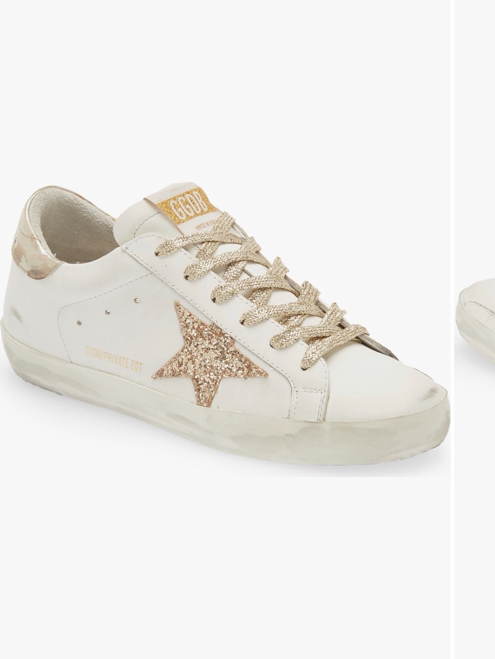 Golden Goose Super-Star Low Top Sneakers with Gold Glitter Star